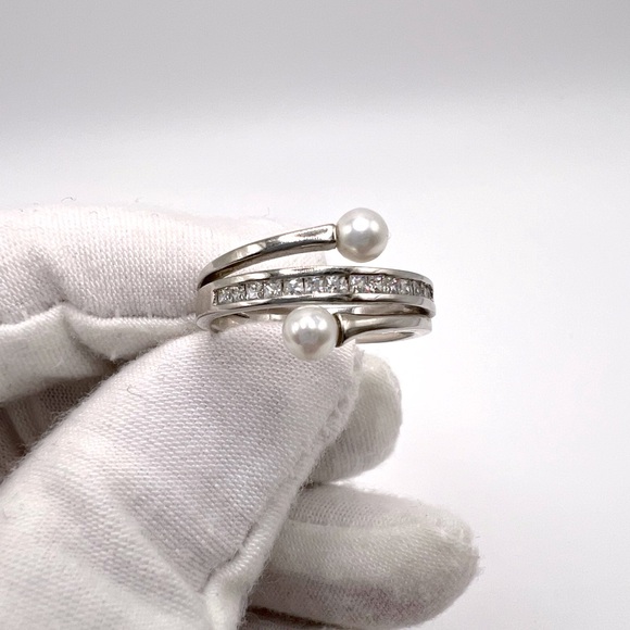 .925 Sterling Silver Cz & Simulated Pearl Ring - Picture 8 of 16